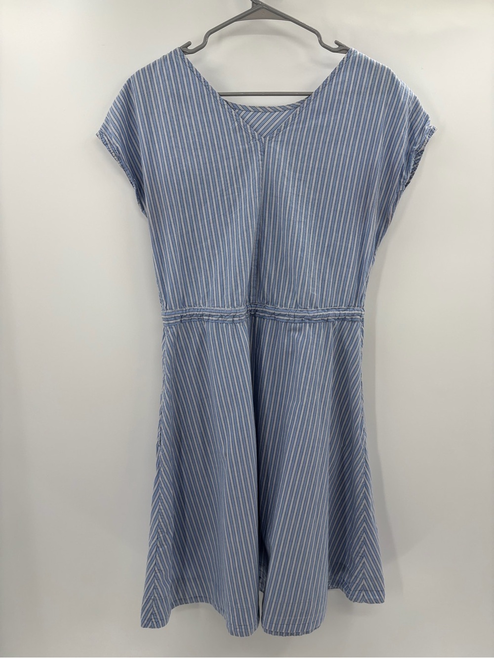Closed Blue White Striped Cotton Drawstring Waist midi Dress Cap Sleeve size xs - Picture 6 of 9